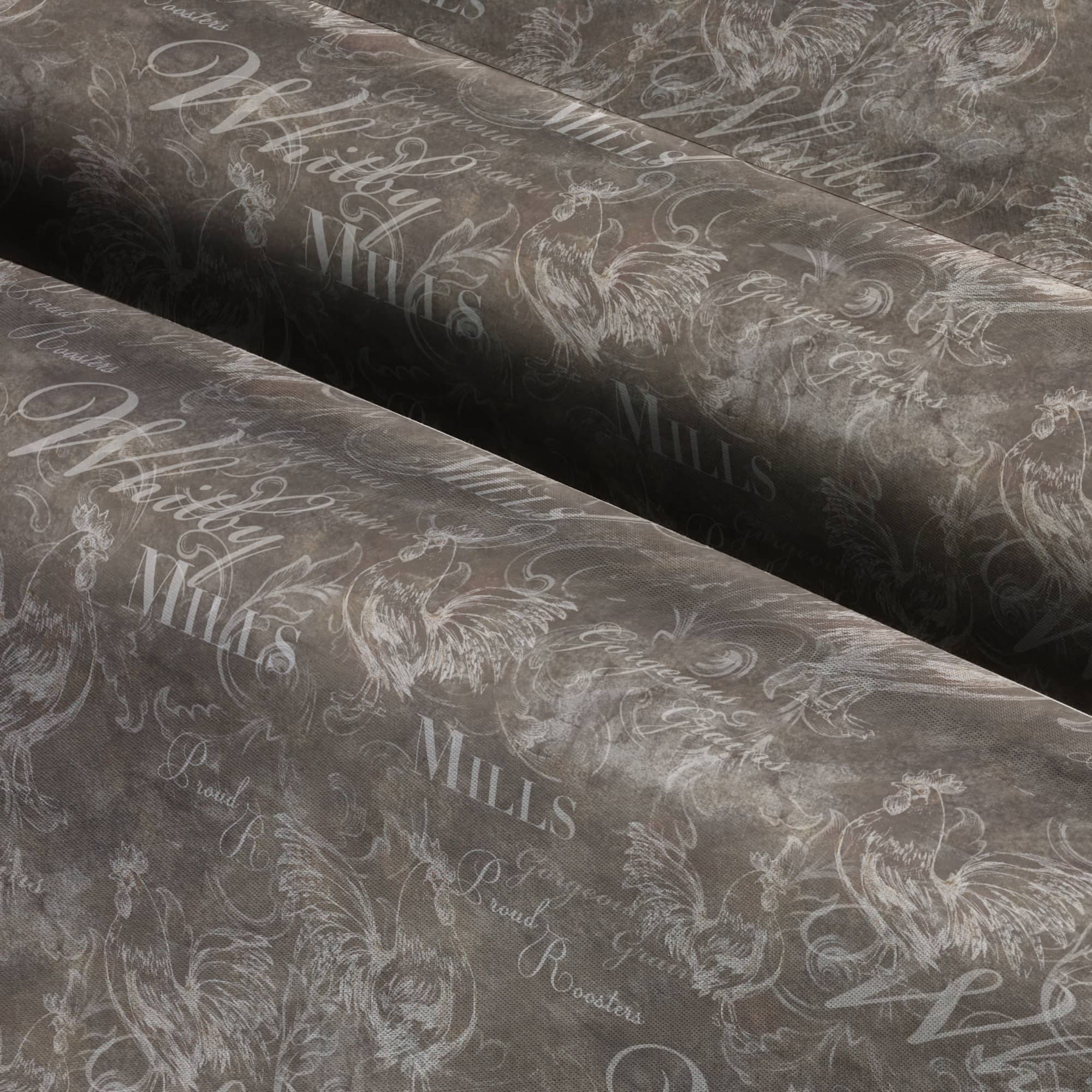 Susan Winget Farmhouse Rooster Script Swirls Cotton Fabric